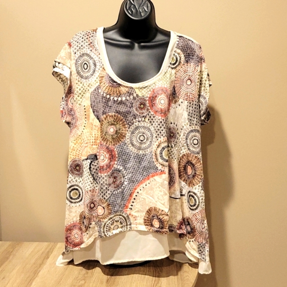 EUC  American Rag Short Sleeve Chiffon Overlay Top 2X